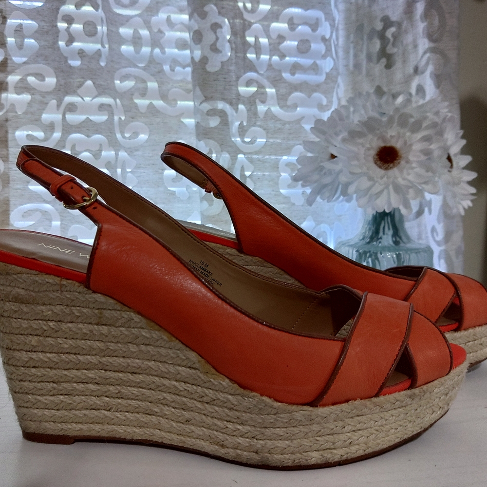 Nine West Orange Wedge Sandals